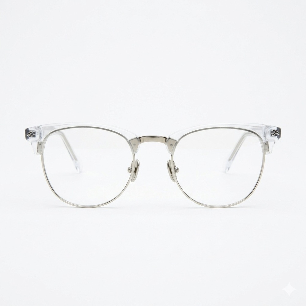KITS Clear Acetate / Silver Metal Hybrid Nantucket Round Unisex Eyeglasses - Picture 3 of 7